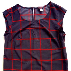 Grey & Red Criss-Cross Blouse